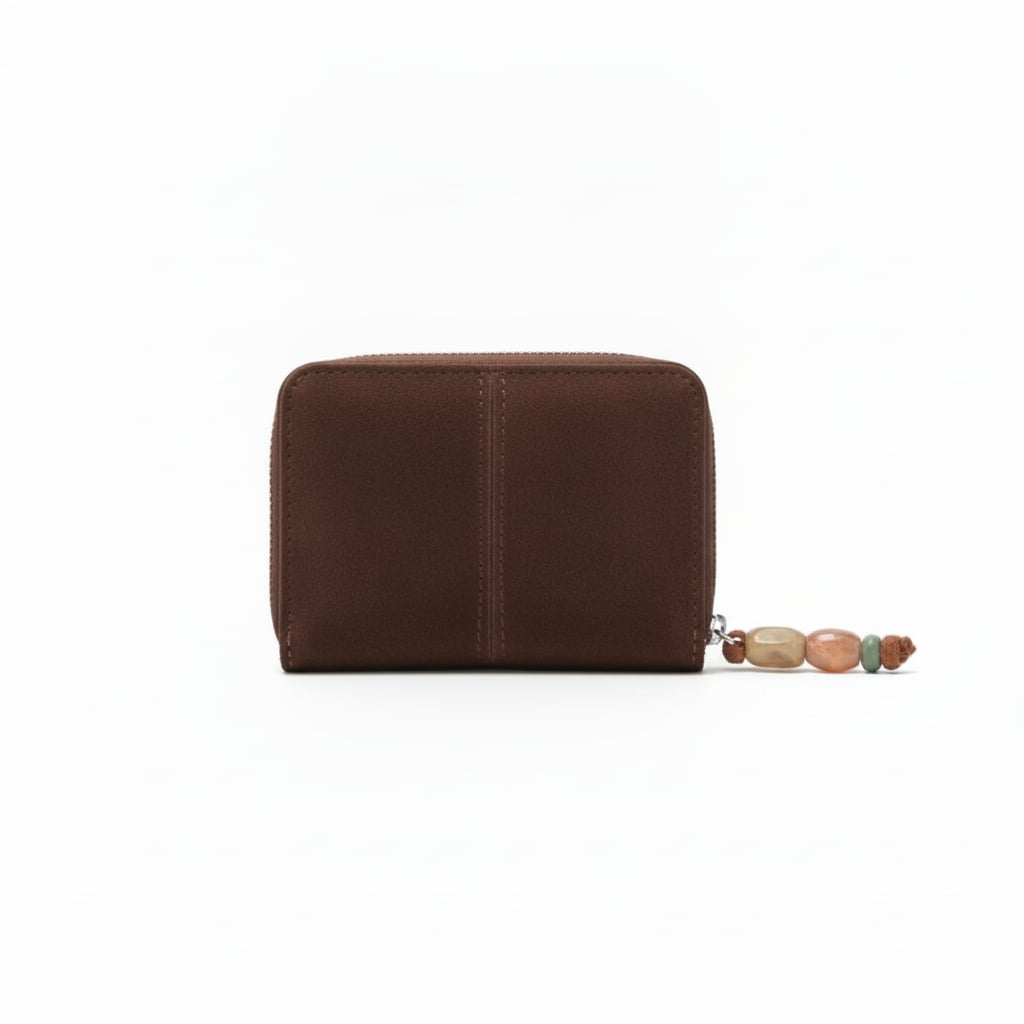 Portafogli donna piccolo zip con pietre suede - Moro