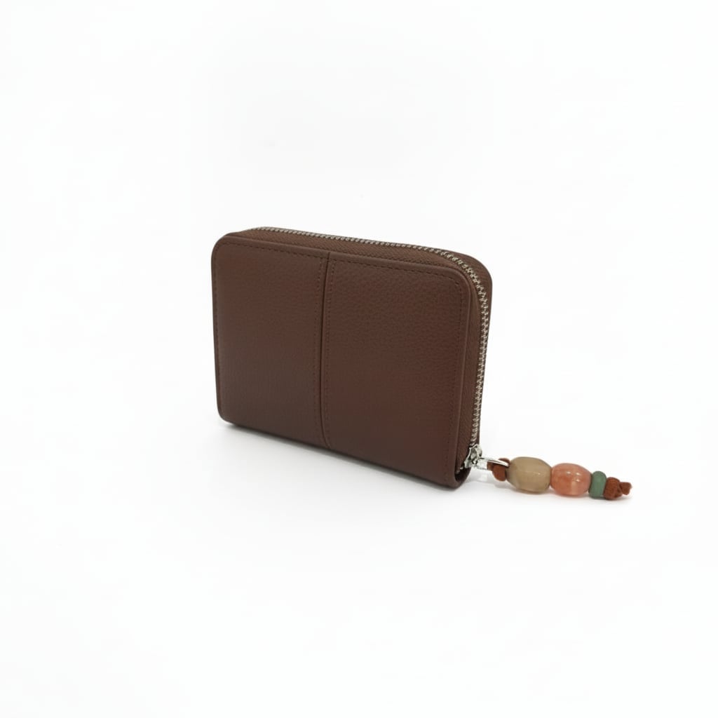 Portafogli donna piccolo zip con pietre suede - Moro