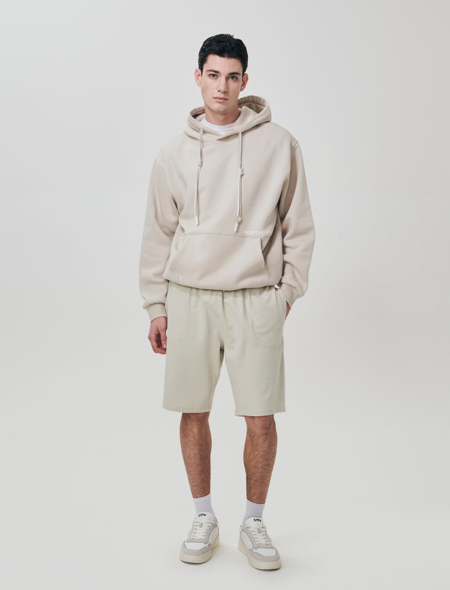 Bermuda in felpa con vita jogger regolabile - Grigio ghiaccio