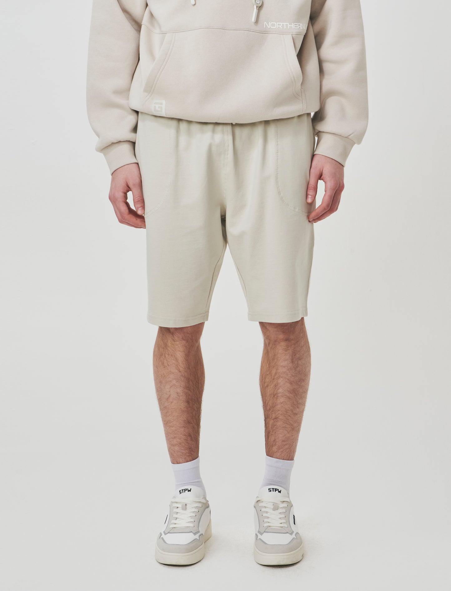 Bermuda in felpa con vita jogger regolabile - Grigio ghiaccio