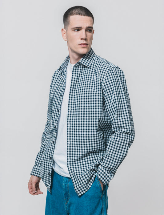 Camicia a quadri regular fit in cotone - Blu