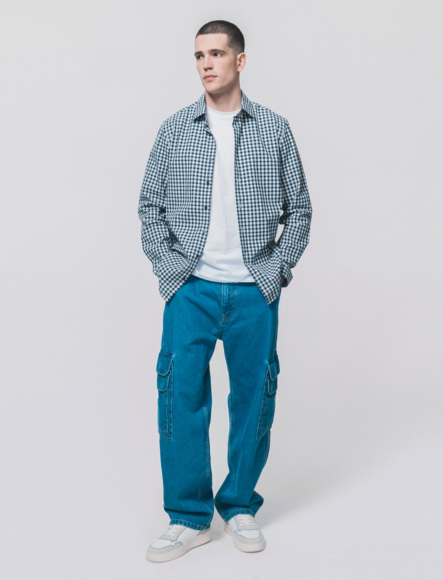 Regular fit checked cotton shirt - Blue