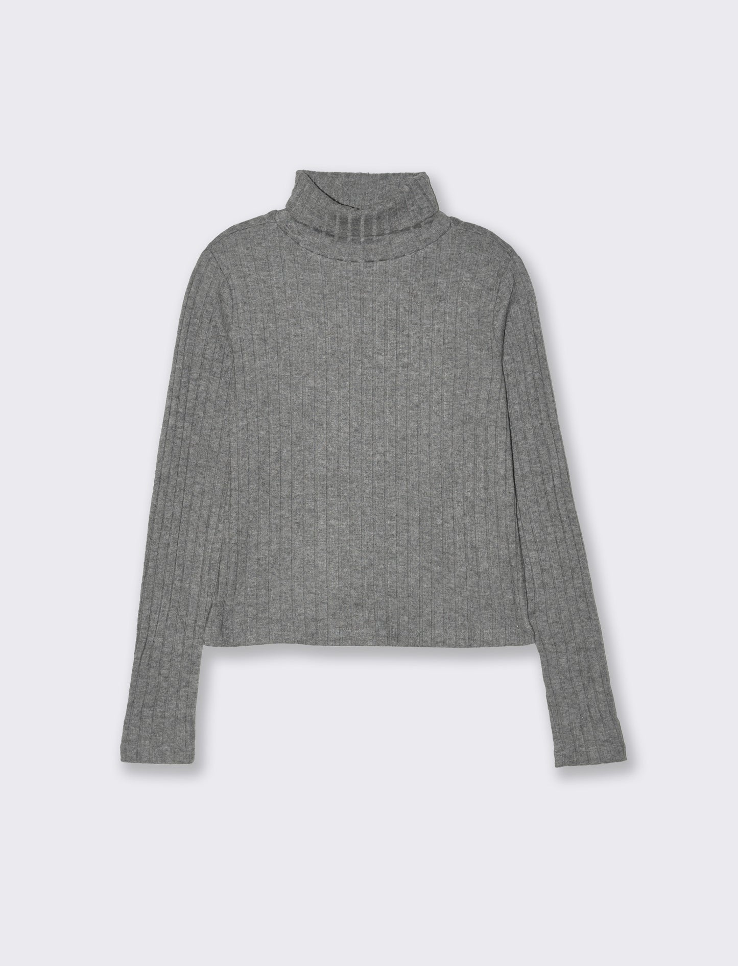 T-shirt a collo alto e manica lunga e  tessuto lavorato a coste - Grigio melange