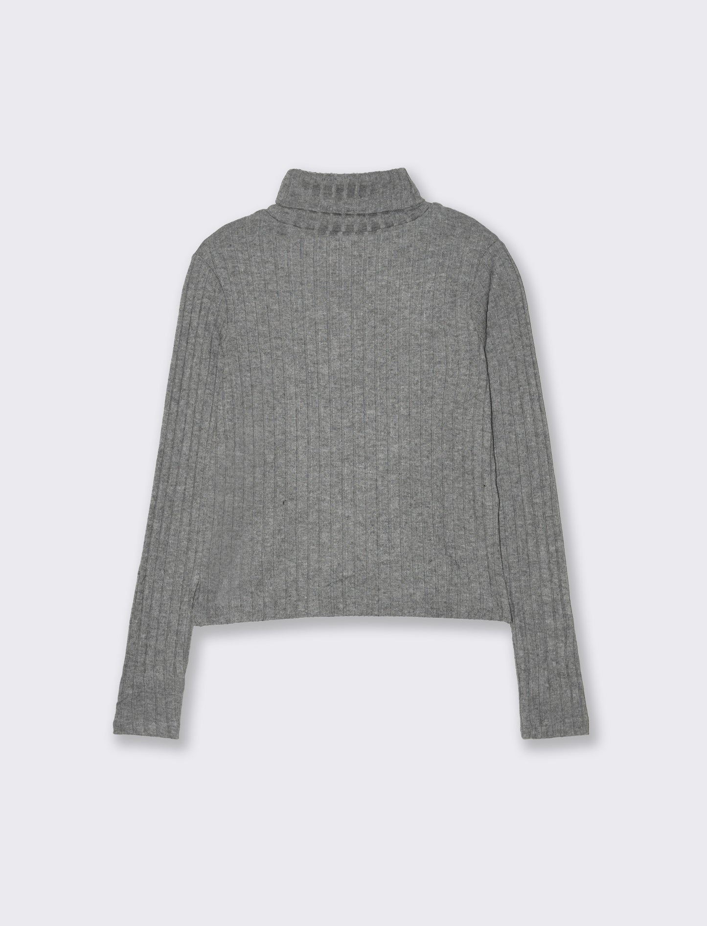 T-shirt a collo alto e manica lunga e  tessuto lavorato a coste - Grigio melange