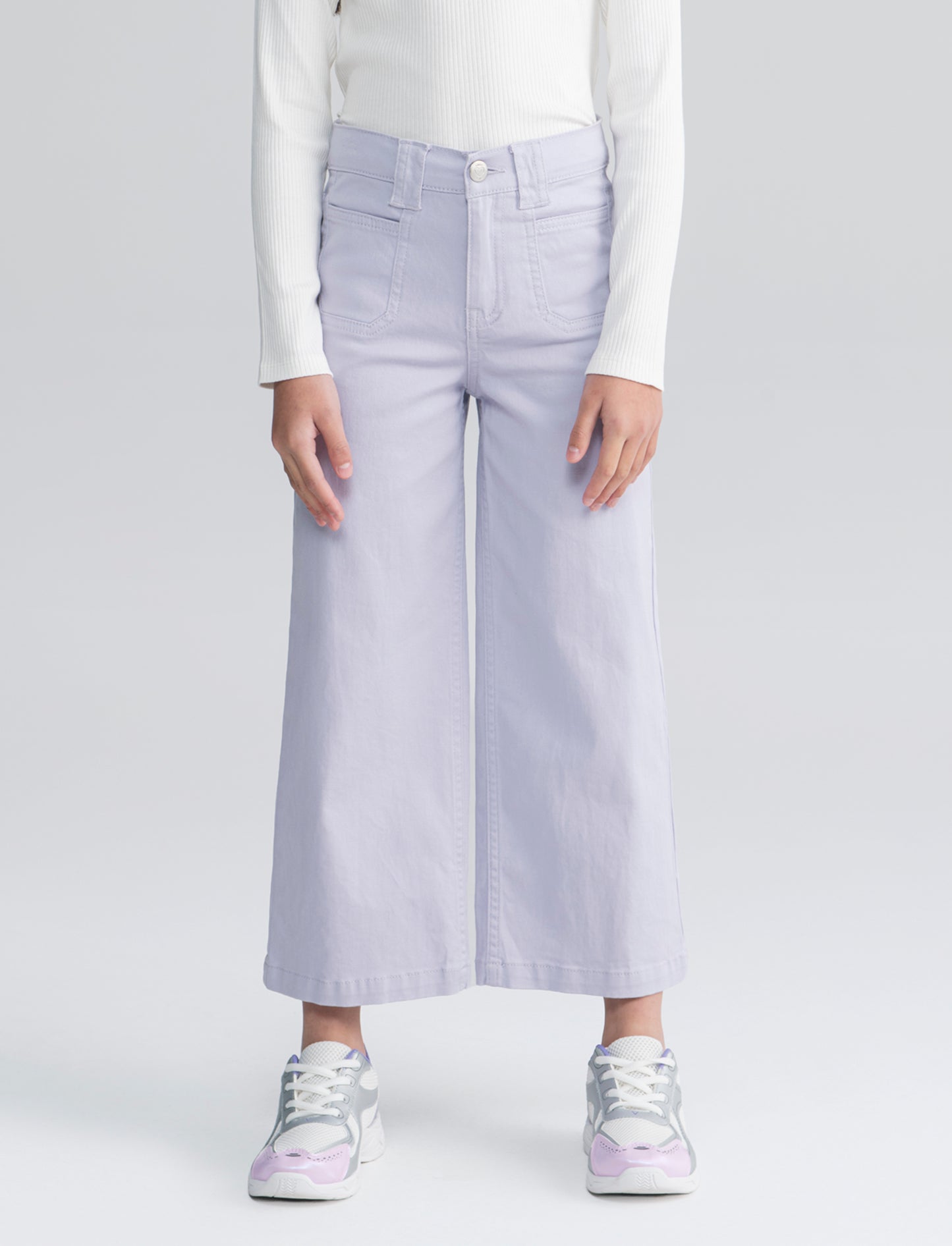 Pantalone gamba larga in cotone per bambina - Lilla