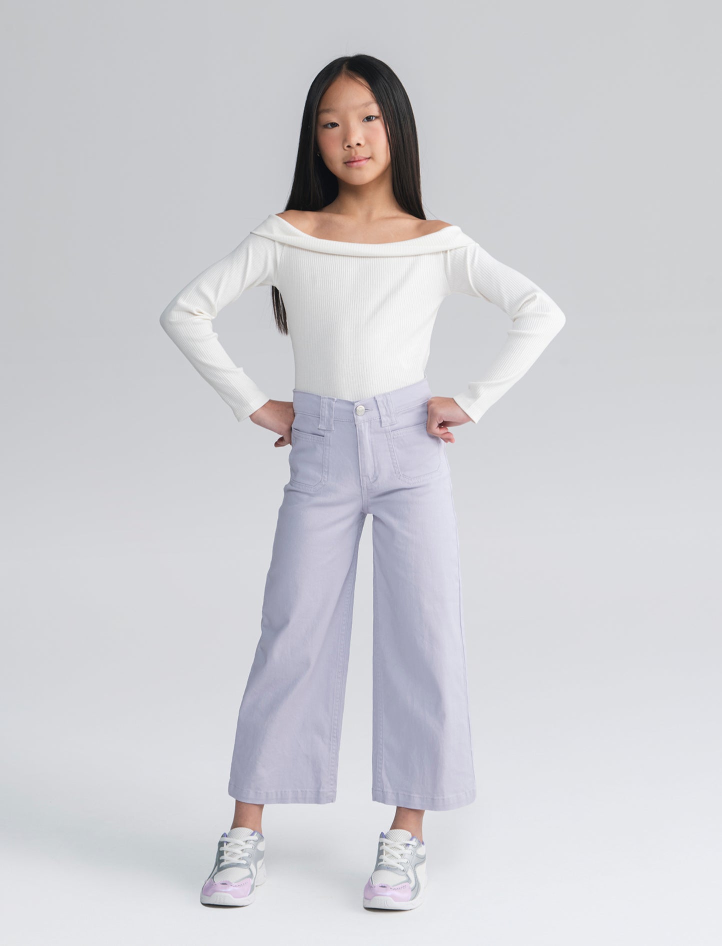 Pantalone gamba larga in cotone per bambina - Lilla