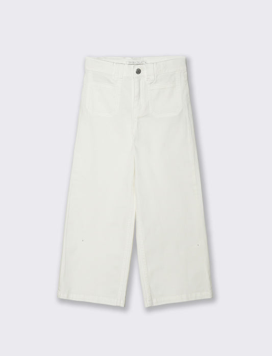 Pantalone gamba larga in cotone per bambina - Bianco latte
