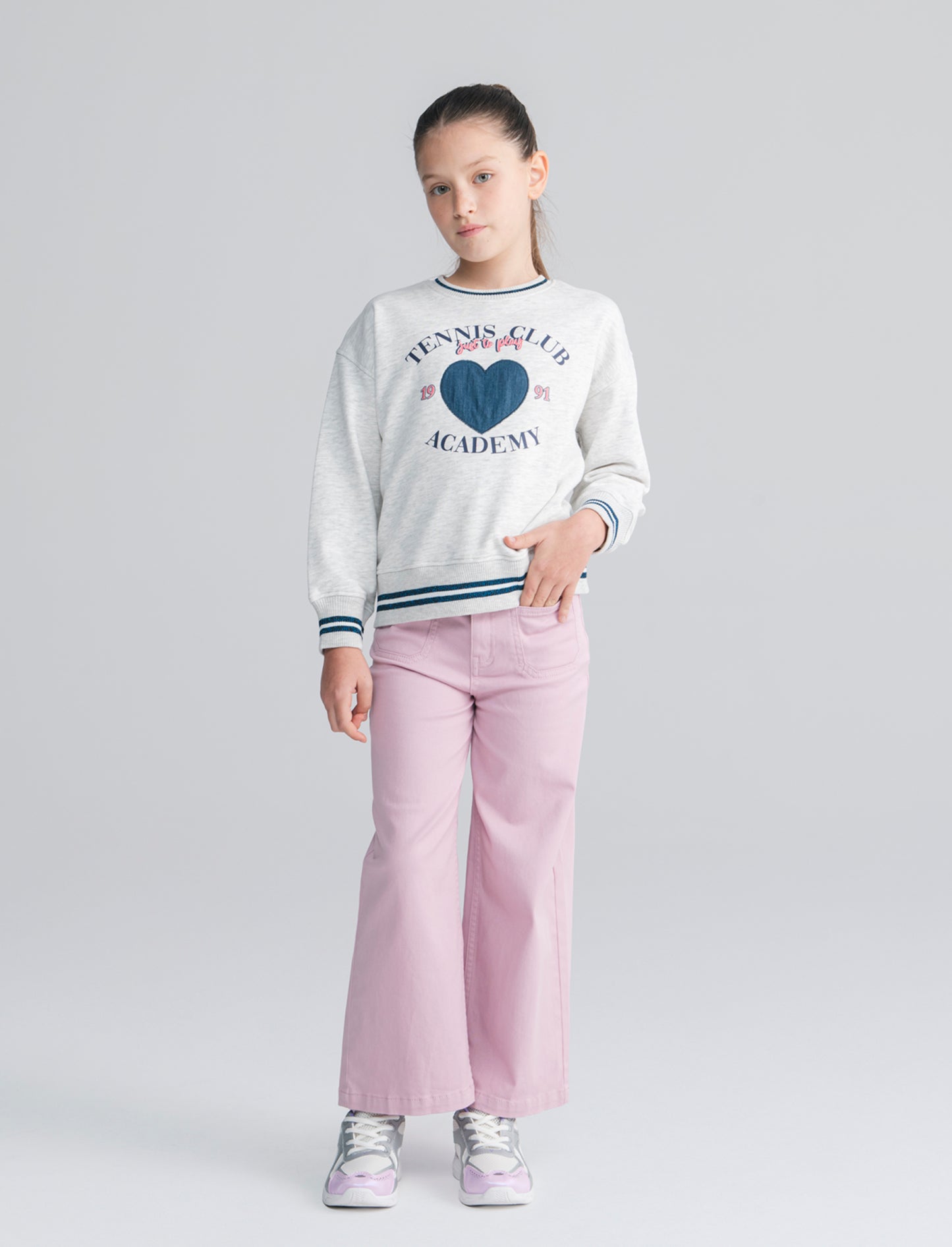 Pantalone gamba larga in cotone per bambina - Rosa chiaro