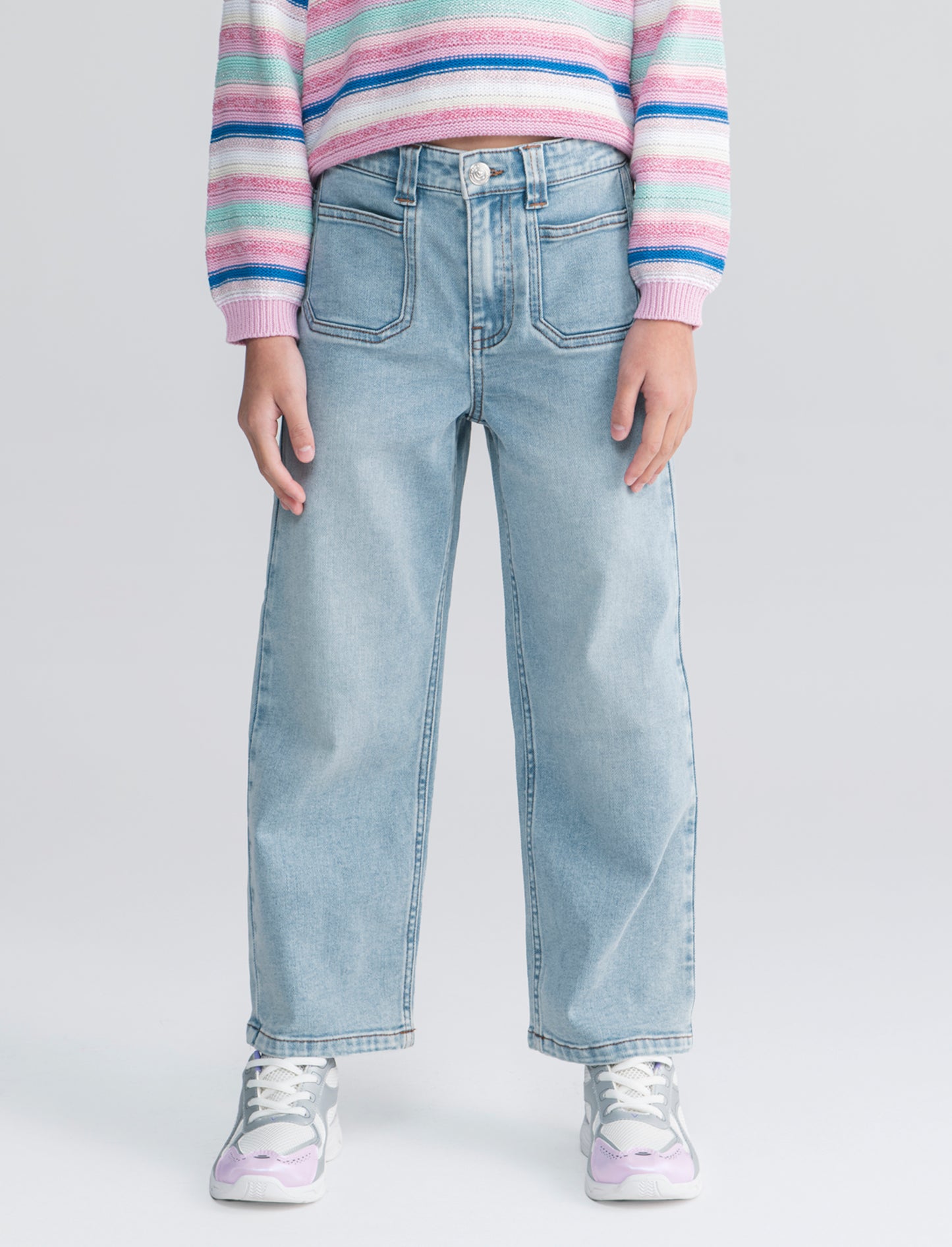 Jeans elastico wide leg per bambina - Denim chiaro