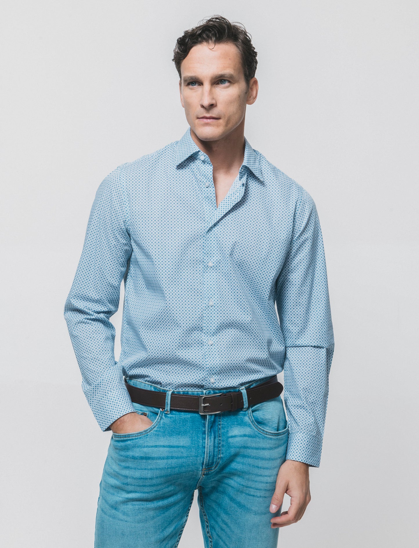 Camicia Regular Fit Micro Fantasia - Grigio ghiaccio