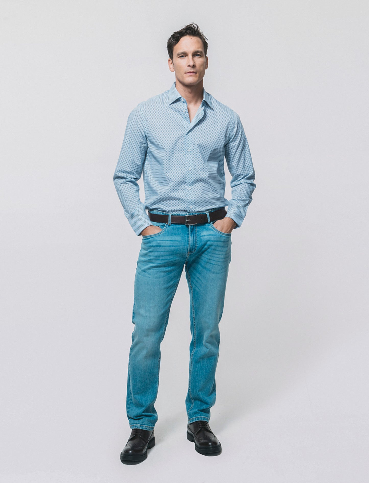 Camicia Regular Fit Micro Fantasia - Grigio ghiaccio
