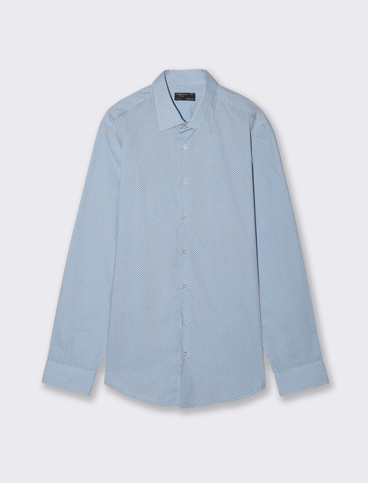 Camicia Regular Fit Micro Fantasia - Celeste
