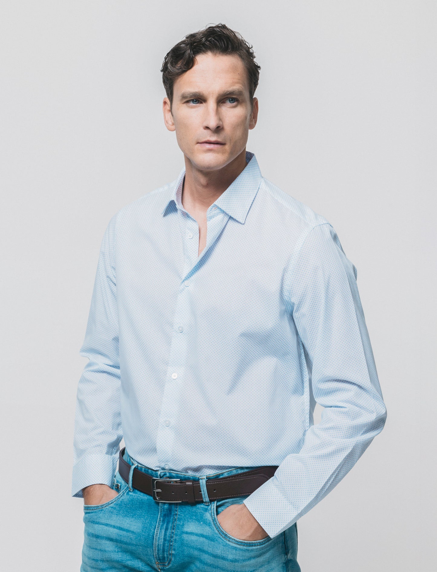 Regular Fit Micro Pattern Shirt - Sky blue