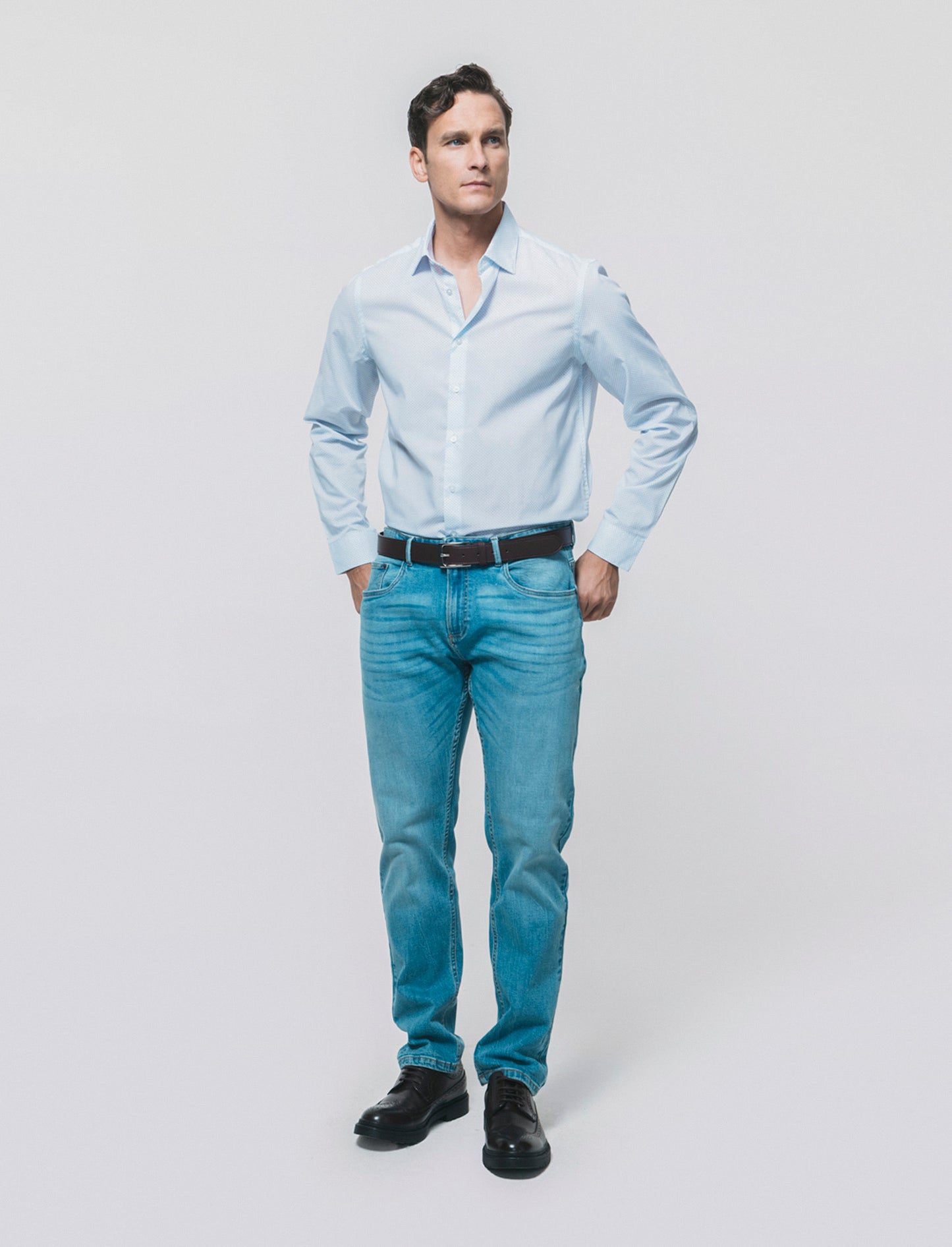 Regular Fit Micro Pattern Shirt - Sky blue