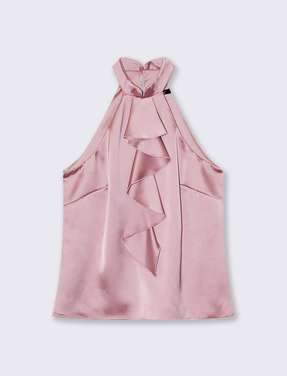 Top in raso con scollo americano e rouche frontale - Rosa antico