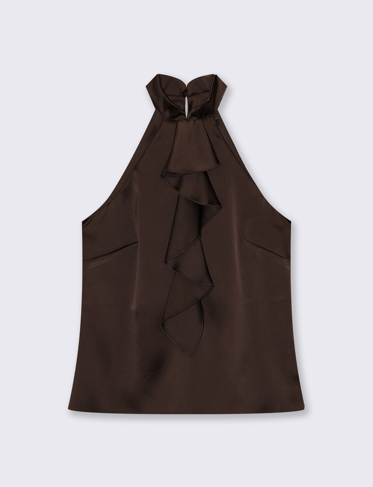 Satin halter neck top with ruched front - Brown