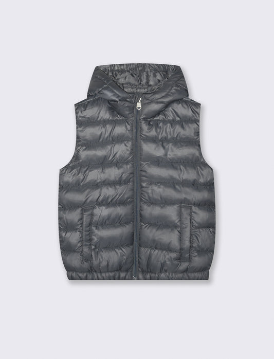 Lightweight Padded Gilet with Hood - Grey
