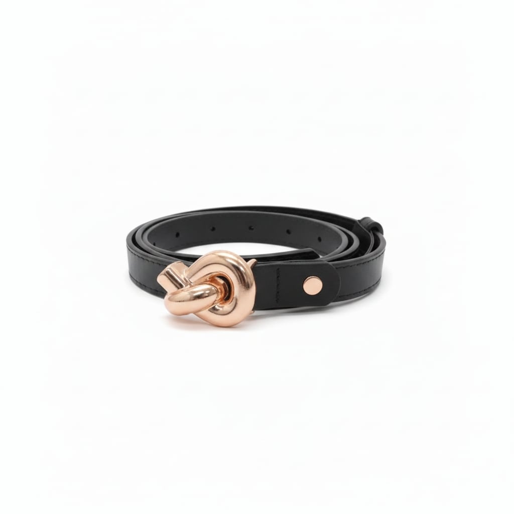 Cintura donna sottile fibbia nodo 2cm - Nero