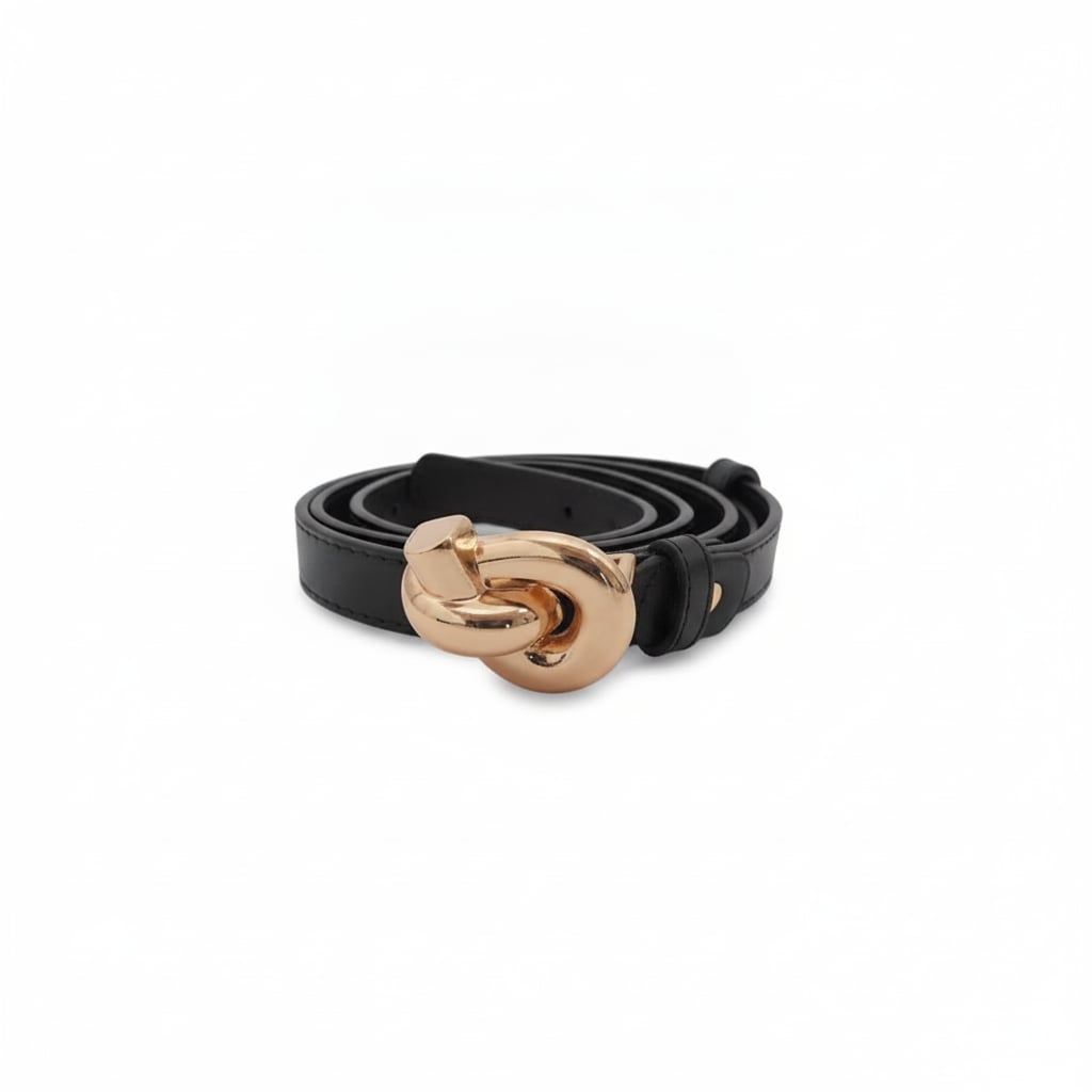 Cintura donna sottile fibbia nodo 2cm - Nero