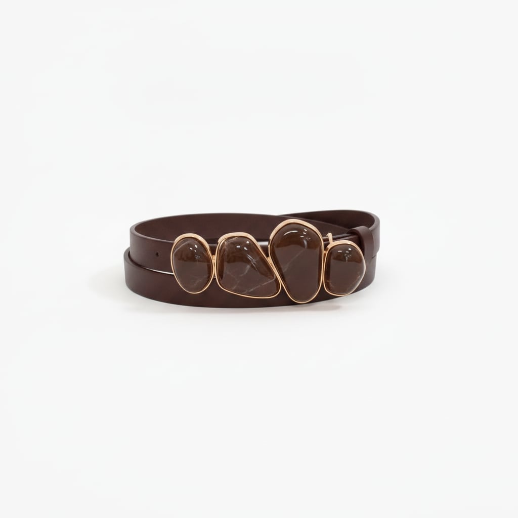 Cintura donna fibbia 4 pietre 2cm - Marrone