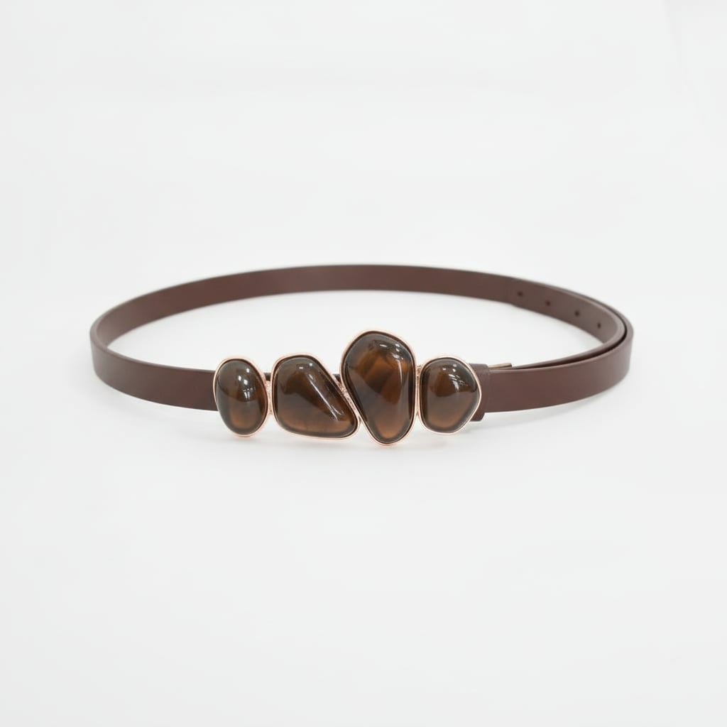 Cintura donna fibbia 4 pietre 2cm - Marrone