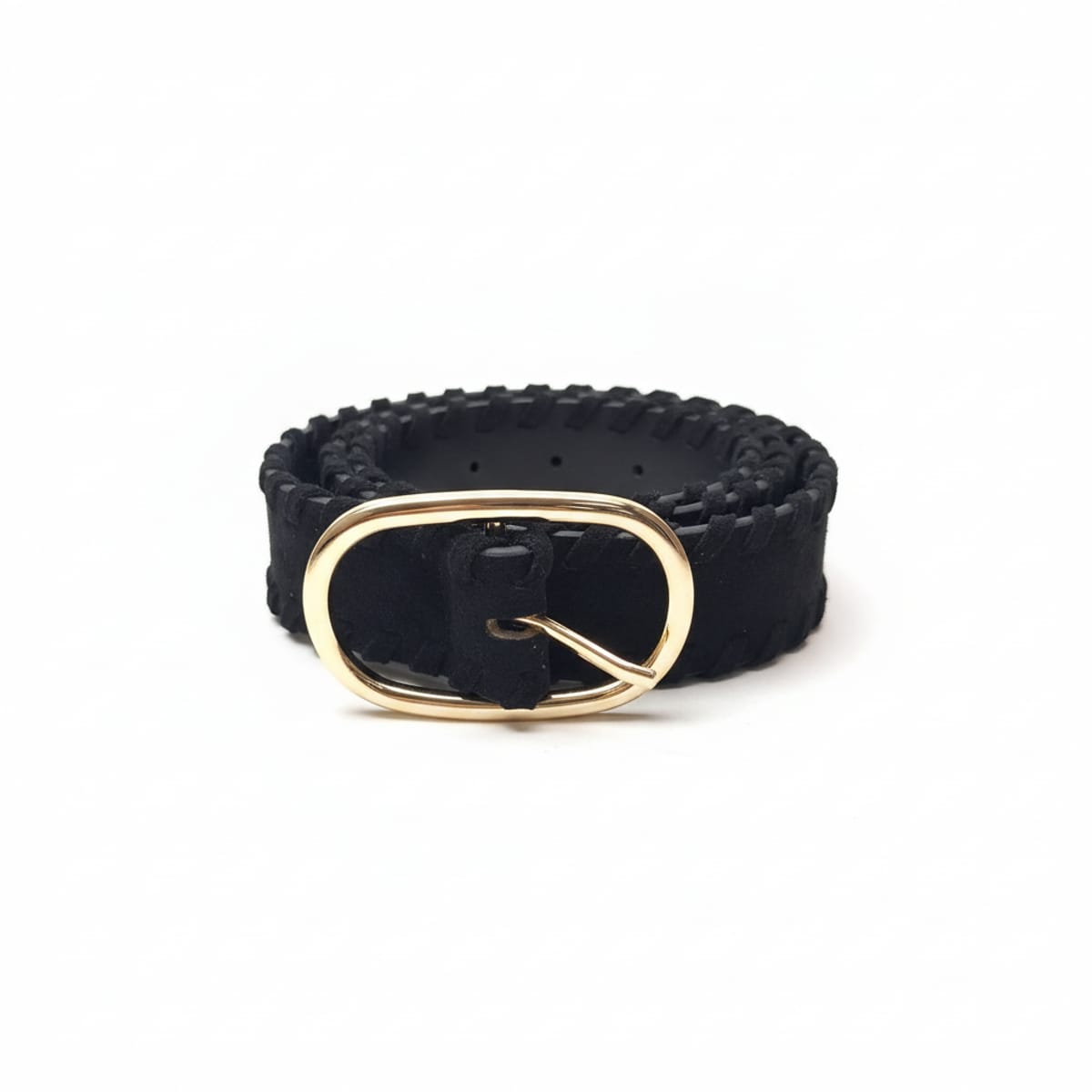 Cintura donna suede con intrecci laterali fibbia ovale 3,5cm - Nero
