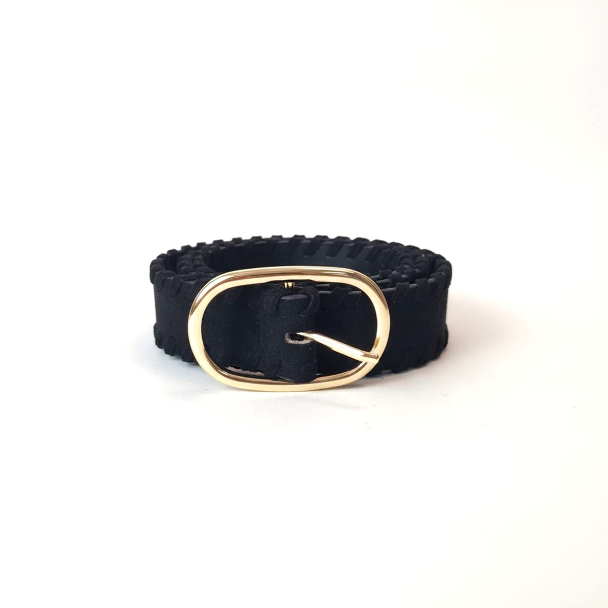 Cintura donna suede con intrecci laterali fibbia ovale 3,5cm - Nero