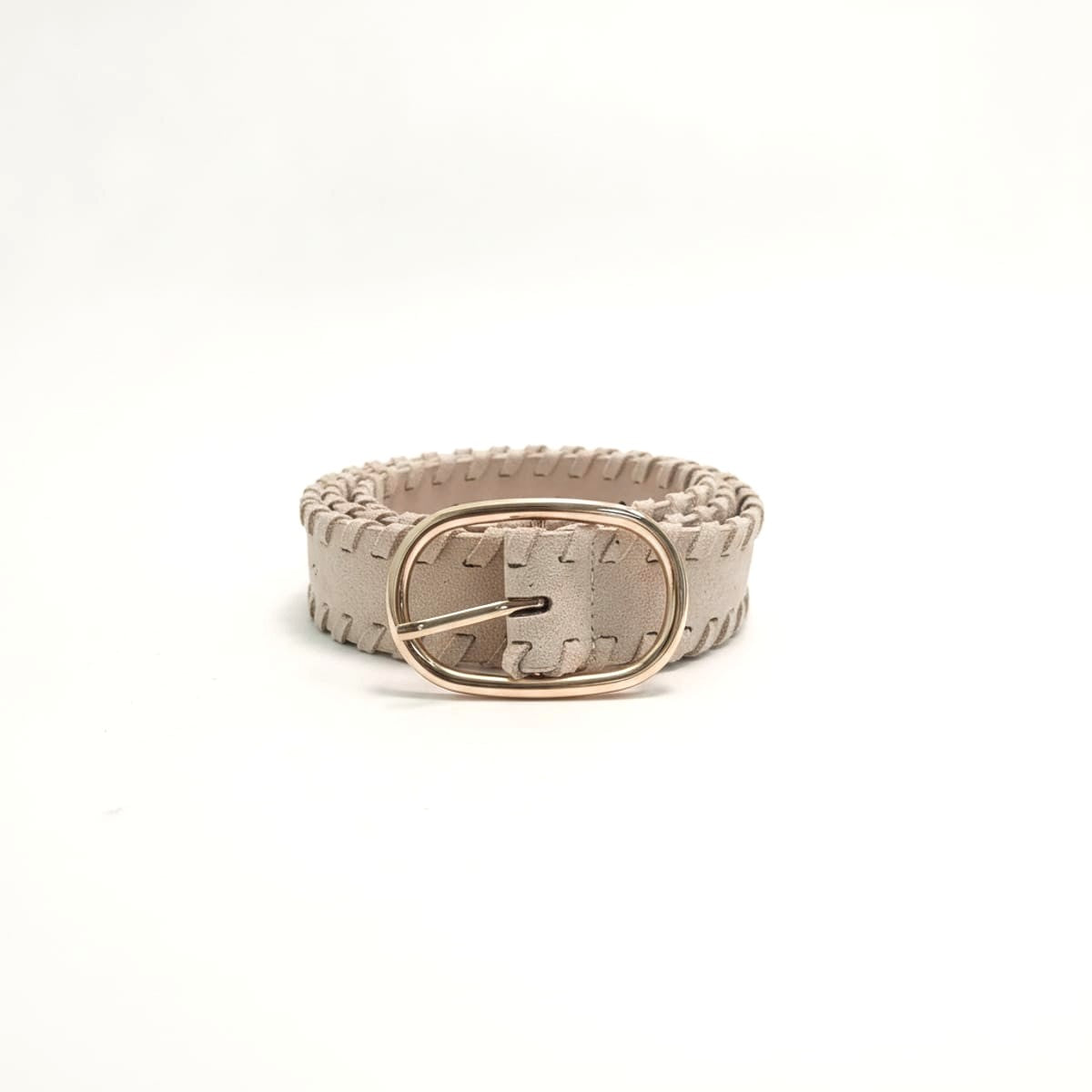 Cintura donna suede con intrecci laterali fibbia ovale 3,5cm - Beige