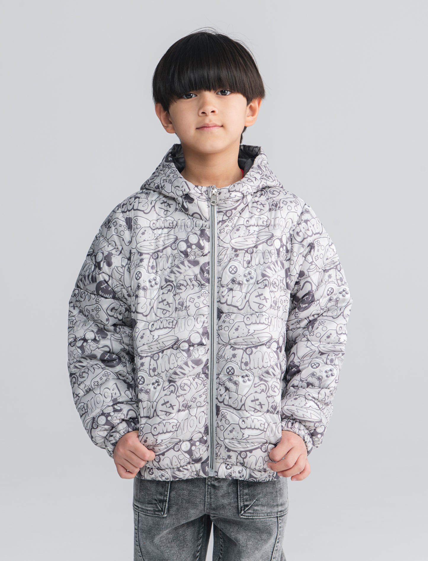 Lightweight Hooded Jacket with Zip - Grey