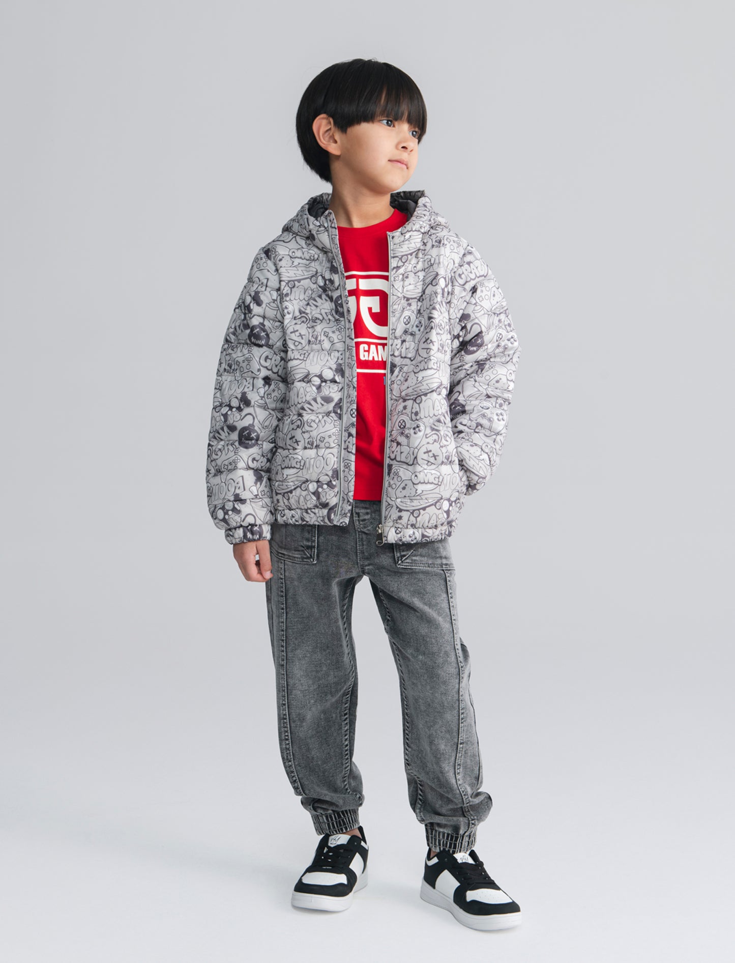 Lightweight Hooded Jacket with Zip - Grey