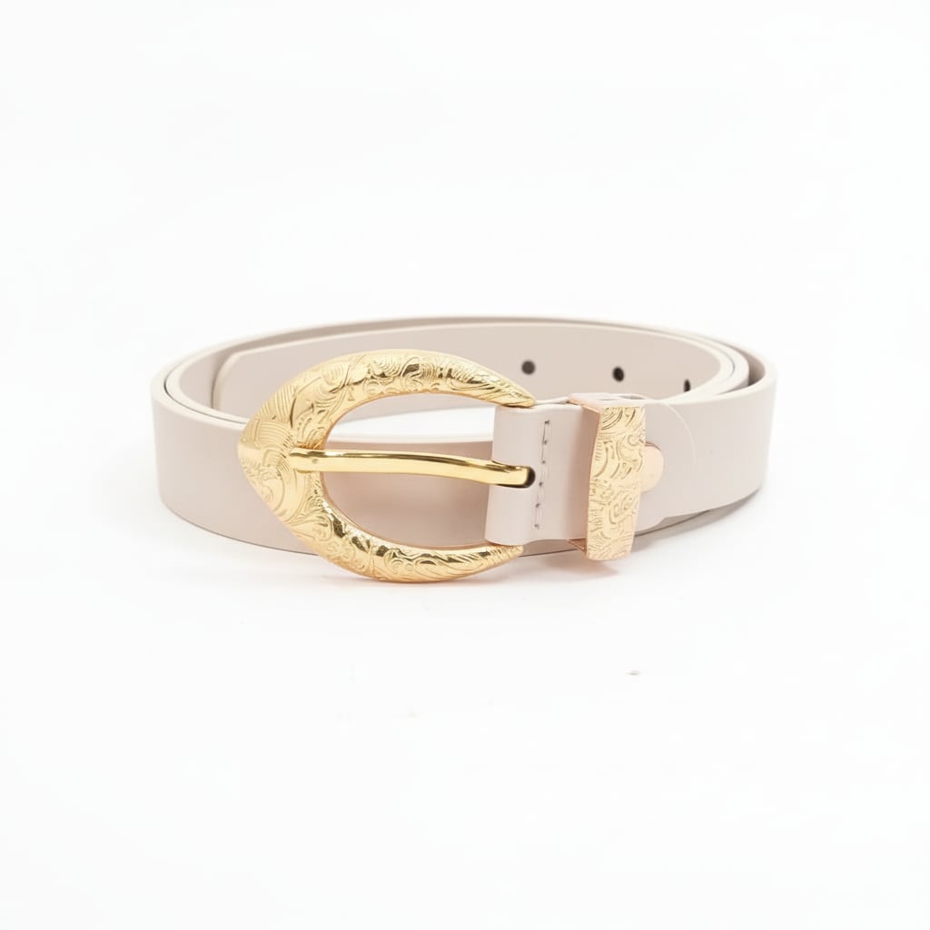 Cintura donna sottile fibbia intarsiata - Beige
