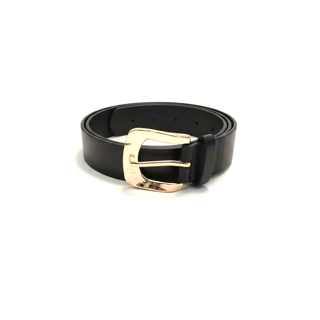 Cintura donna basic fibbia martellata - Nero