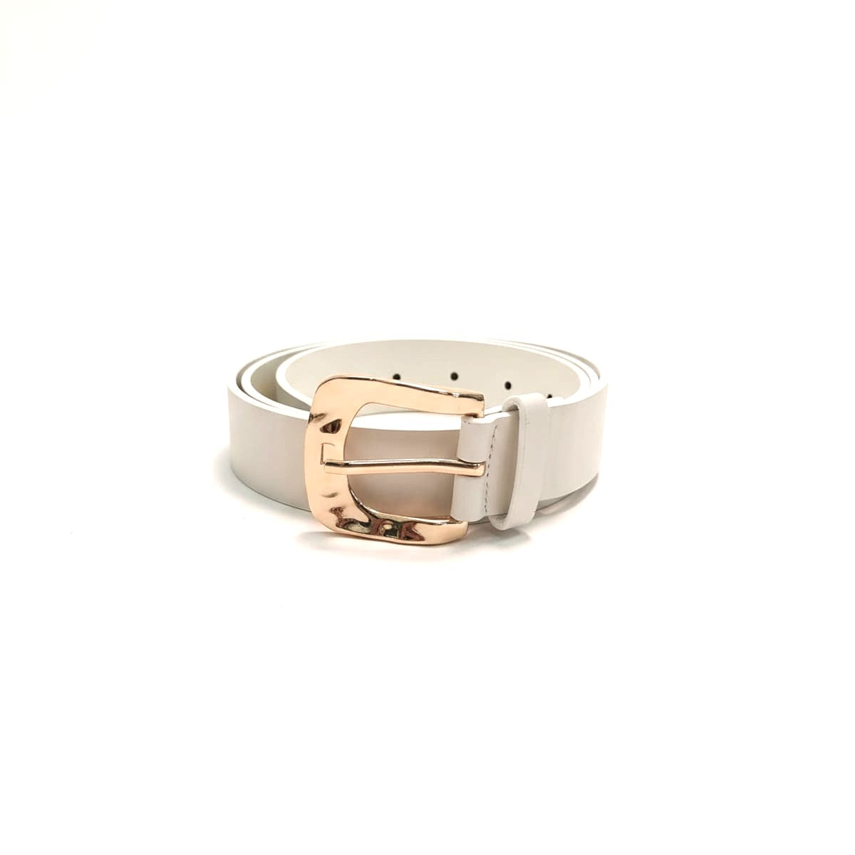 Cintura donna basic fibbia martellata - Bianco