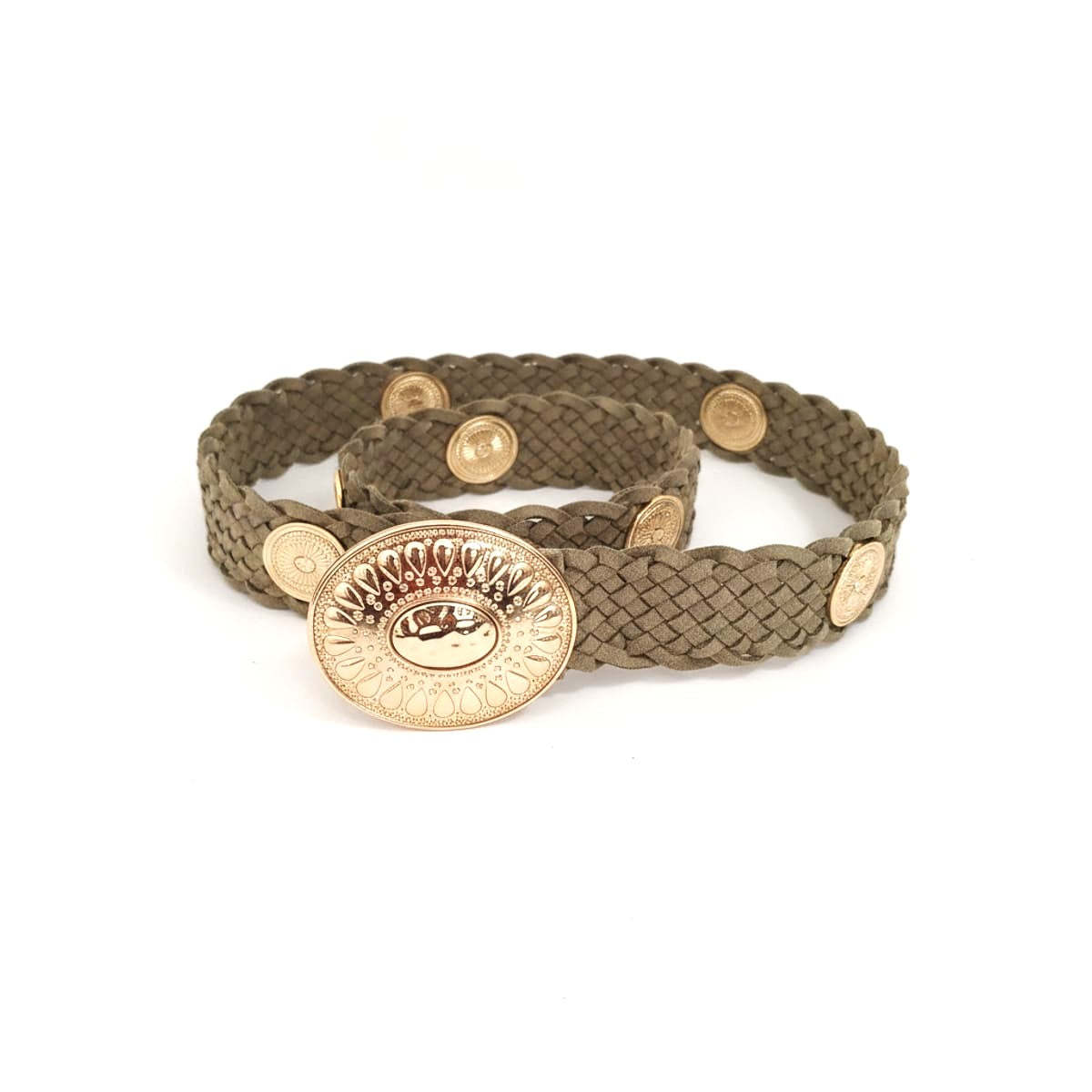 Cintura donna country con borchie - Grigio fango