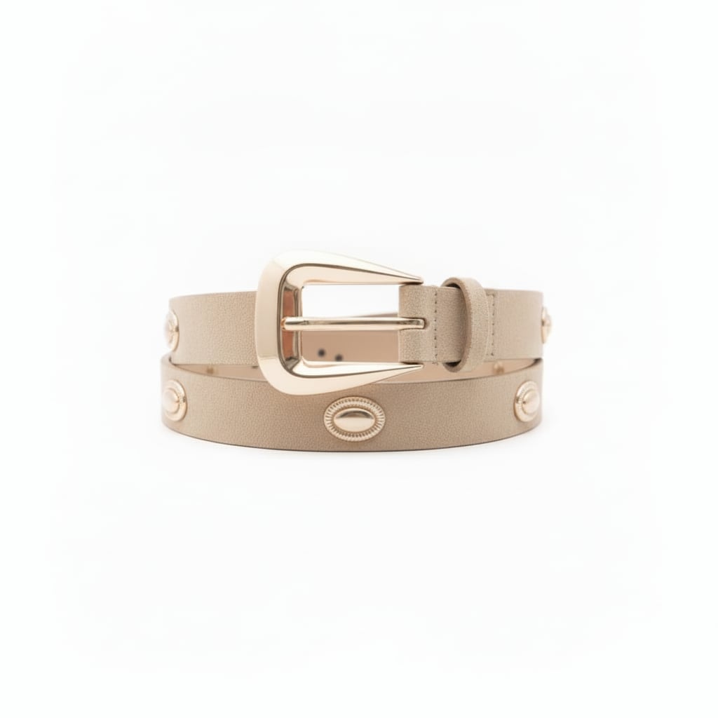 Cintura donna con borchie fibbia liscia - Beige