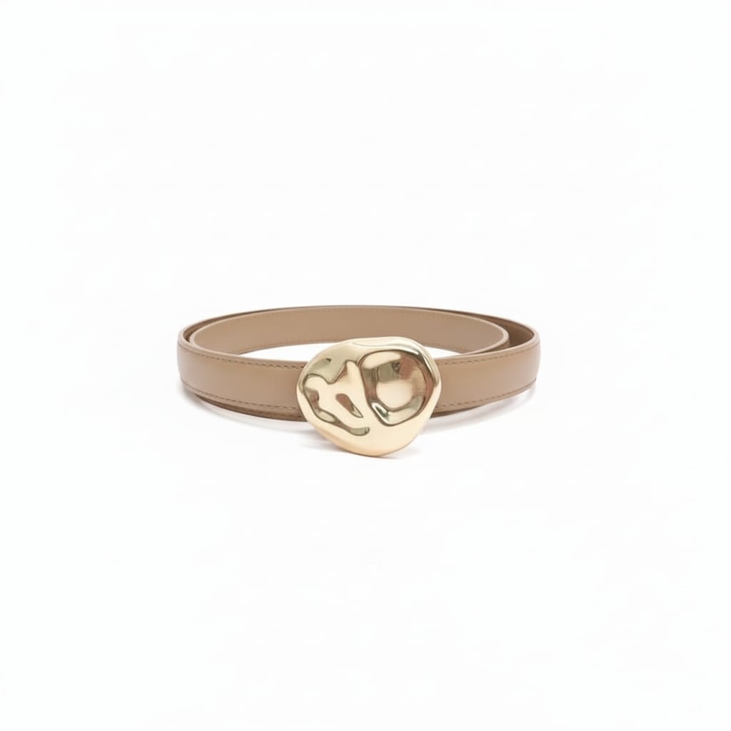Cintura donna liscia fibbia asimmetrica - Beige