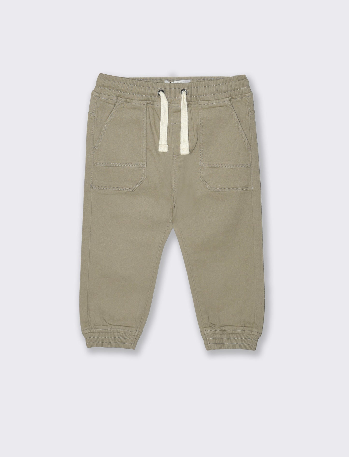 Wide Leg Pants with Drawstring and Elastic - Beige