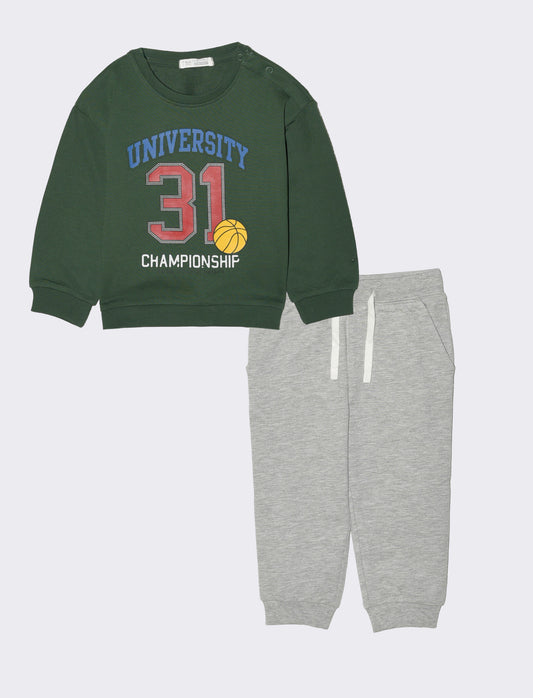 Tuta basica con stampa e jogger tinta unita - Verde abete