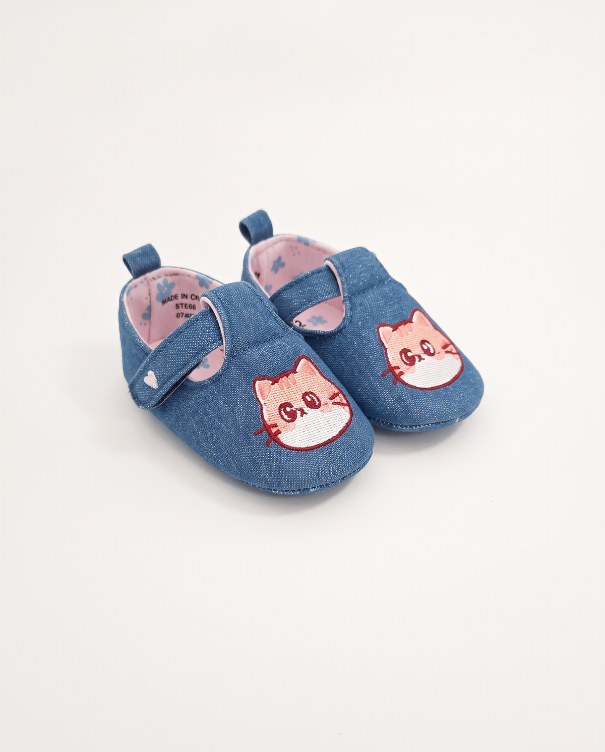 Scarpa con ricamo- gattino da neonata - Blu