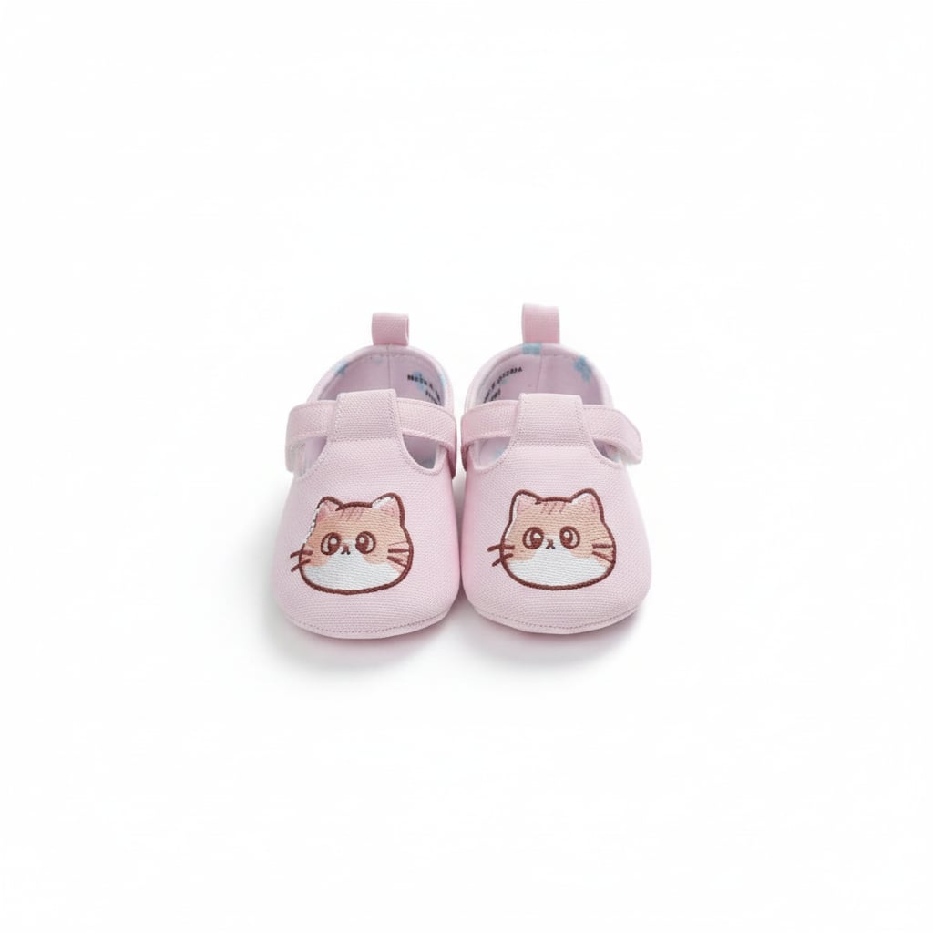 Scarpa con ricamo- gattino da neonata - Rosa
