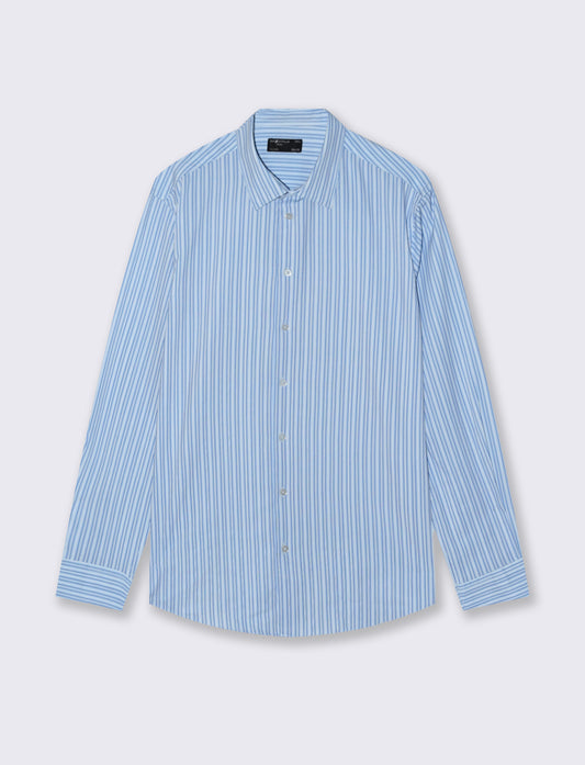 Camicia slim fit a righe in tessuto tecnico - Celeste