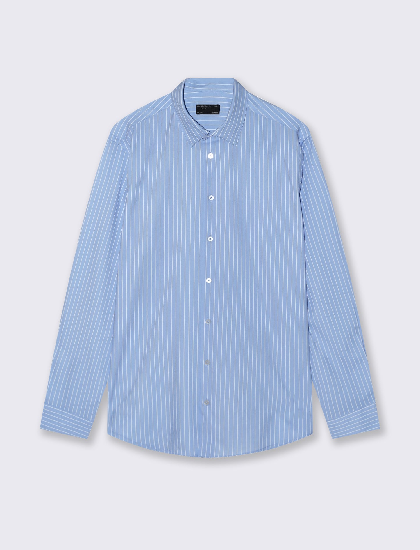 Camicia slim fit a righe in tessuto tecnico - Azzurro