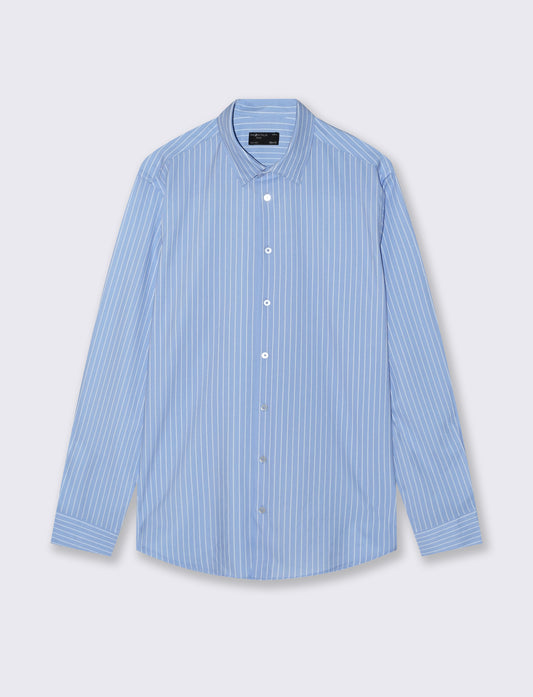 Camicia slim fit a righe in tessuto tecnico - Azzurro