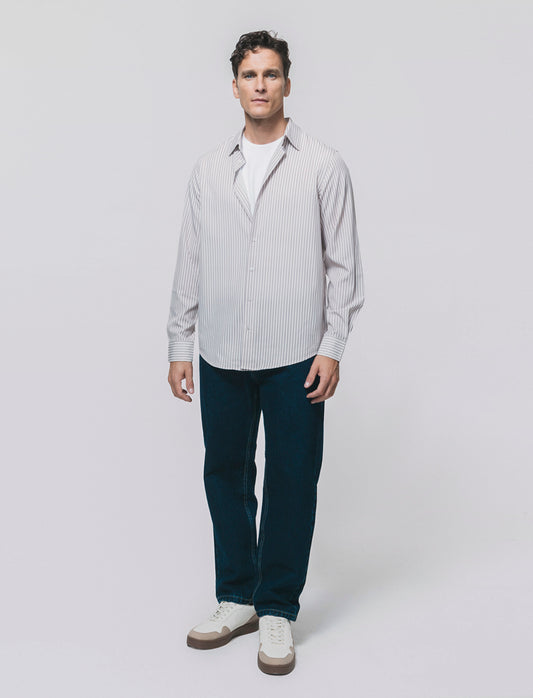 Camicia slim fit a righe in tessuto tecnico - Beige