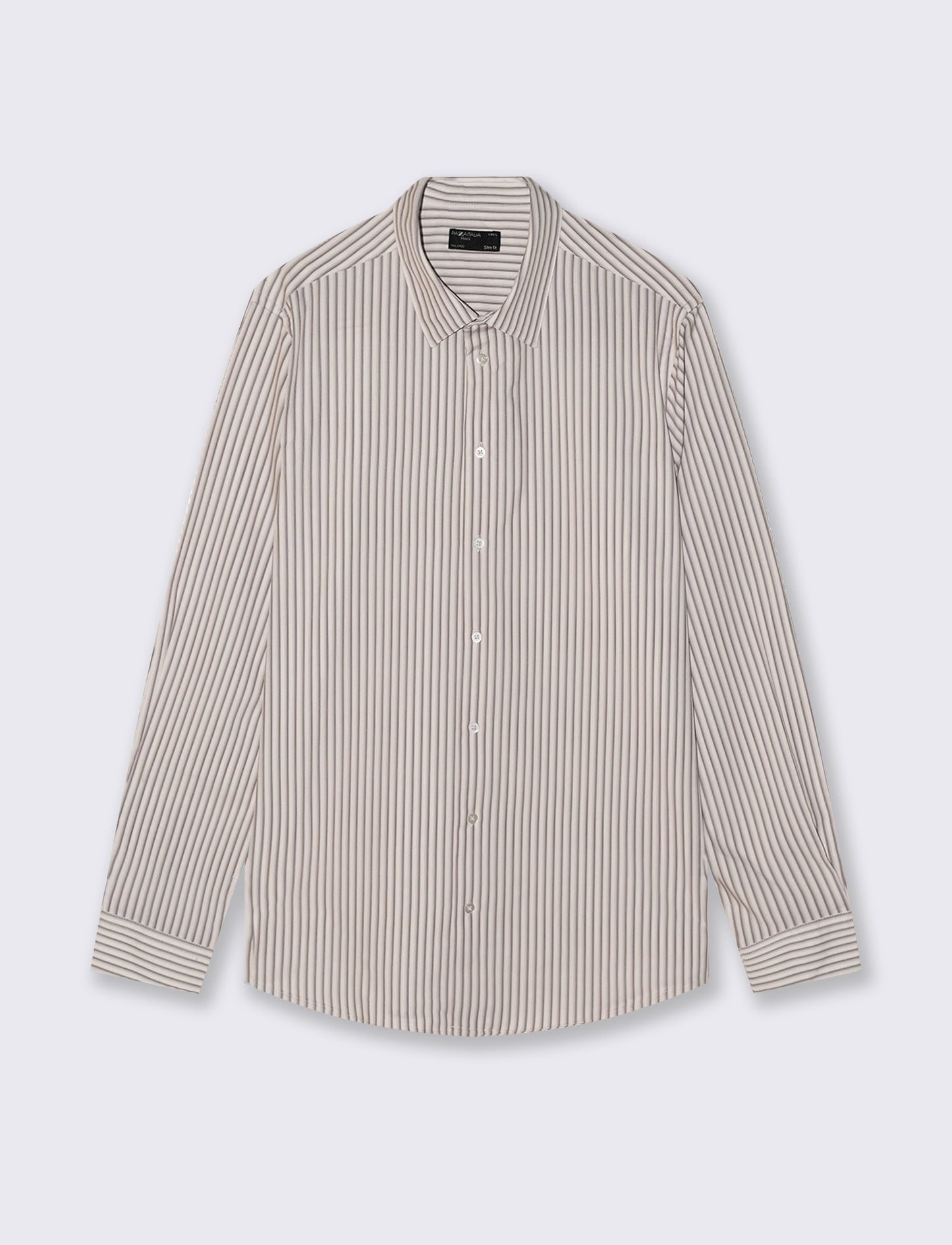 Camicia slim fit a righe in tessuto tecnico - Beige