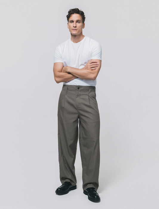 Pantaloni Chino Wide Leg in Twill - Verde kaki