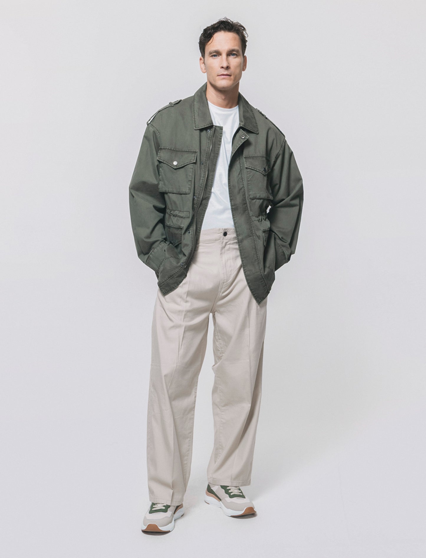 Pantaloni Chino Wide Leg in Twill - Sabbia