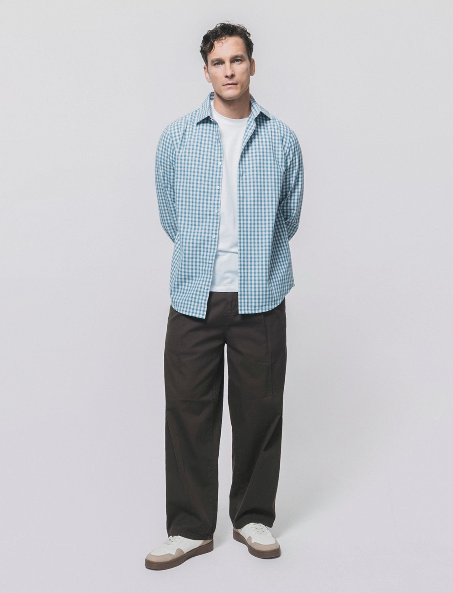 Wide Leg Twill Chino Pants - Brown