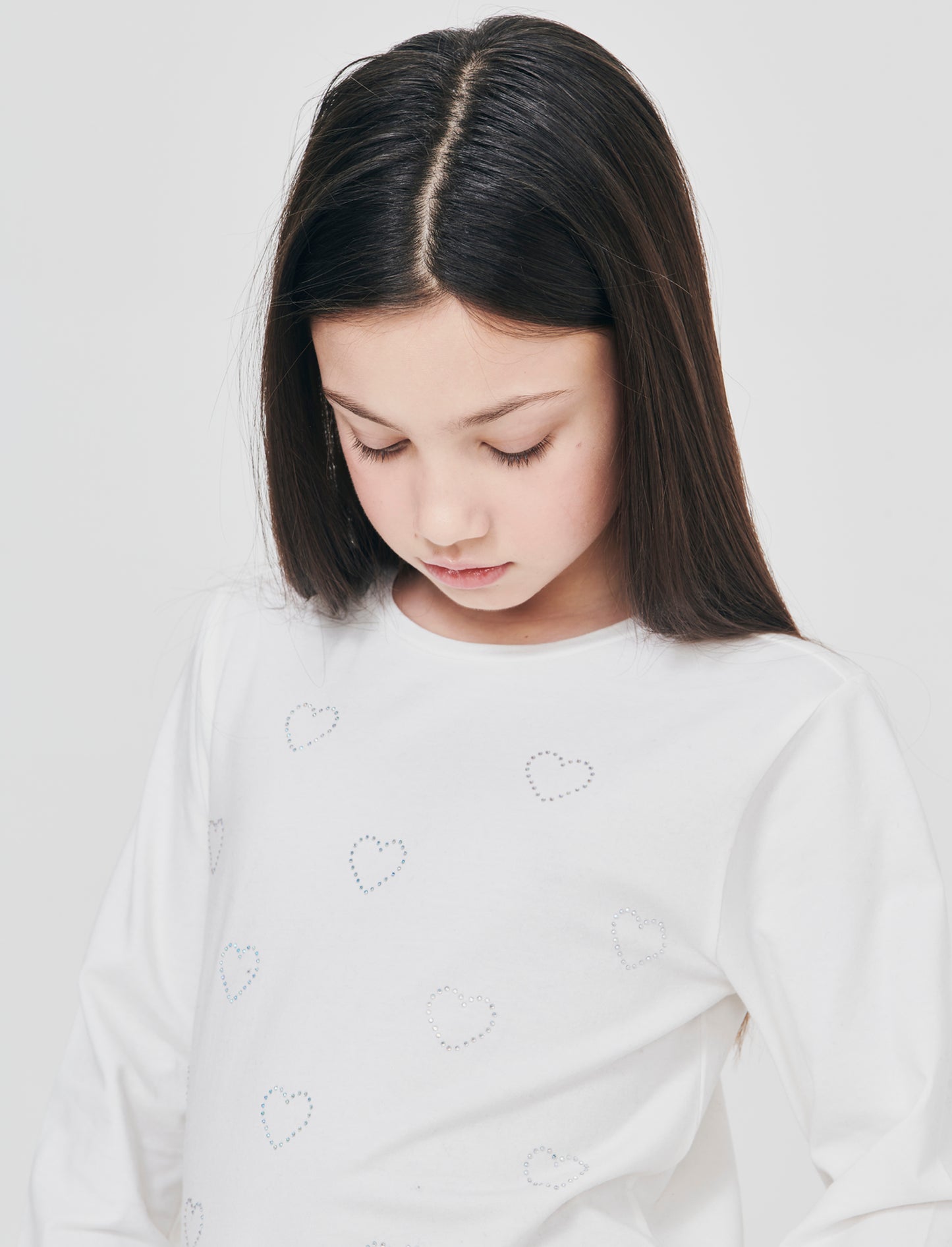 T-shirt manica lunga bambina con strass - Bianco latte