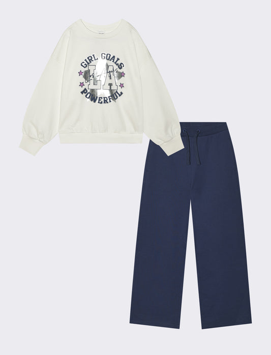Tuta da bambina in french terry colorata - Bianco-blu